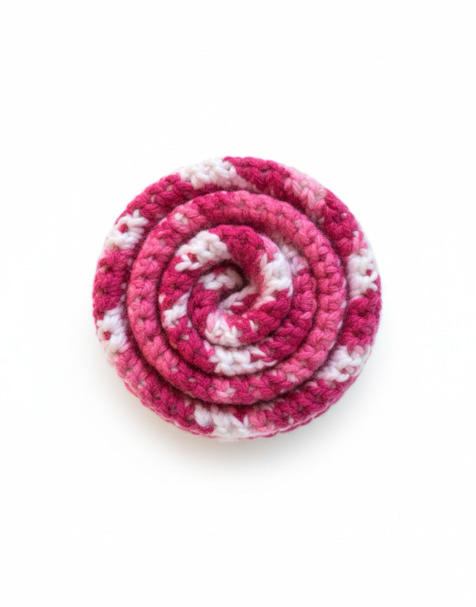 Sweetberry Swirl Kids Crochet Scarf – Handmade Child’s Winter Accessory, Soft Pink Striped, Cozy Gift