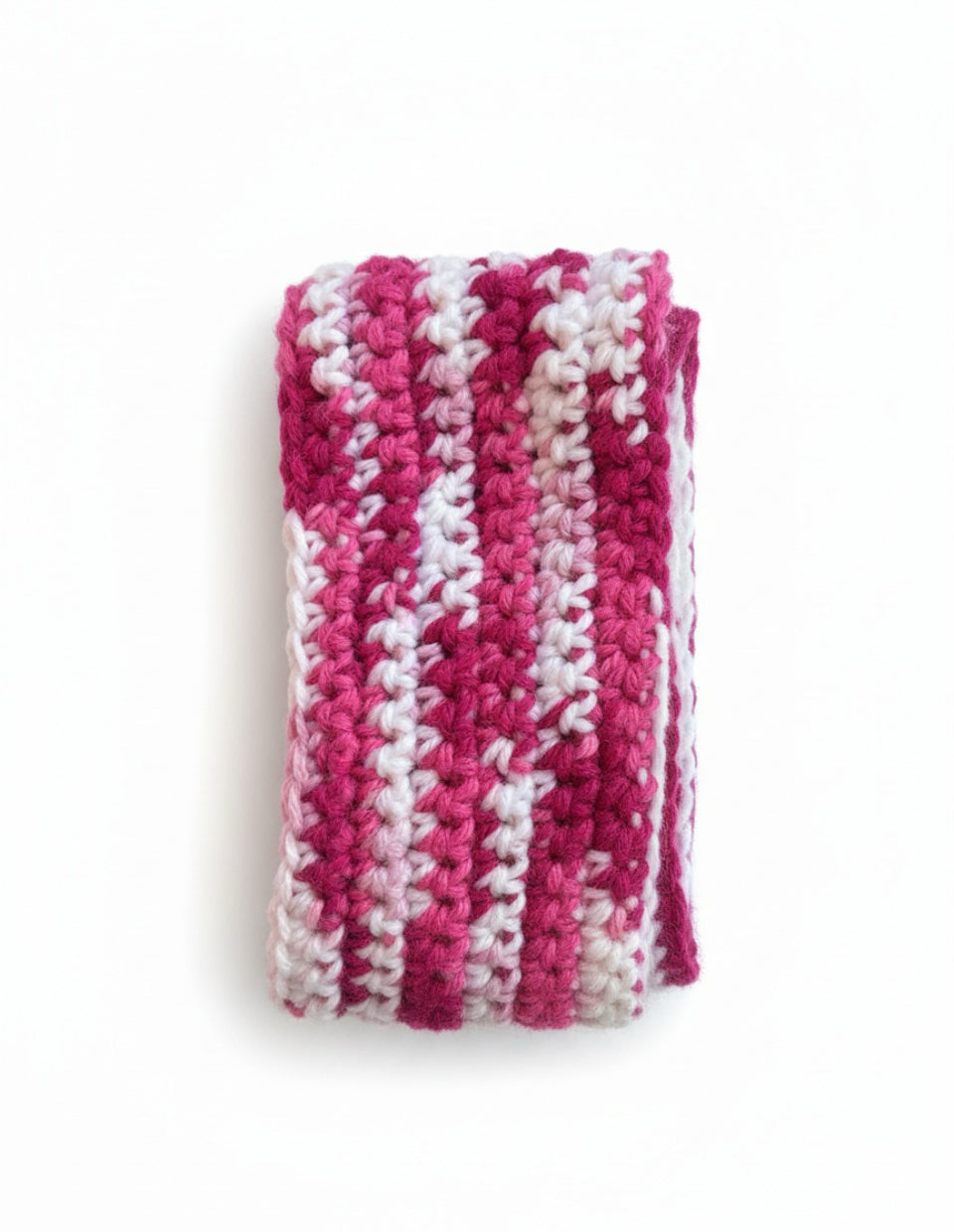 Sweetberry Swirl Kids Crochet Scarf – Handmade Child’s Winter Accessory, Soft Pink Striped, Cozy Gift